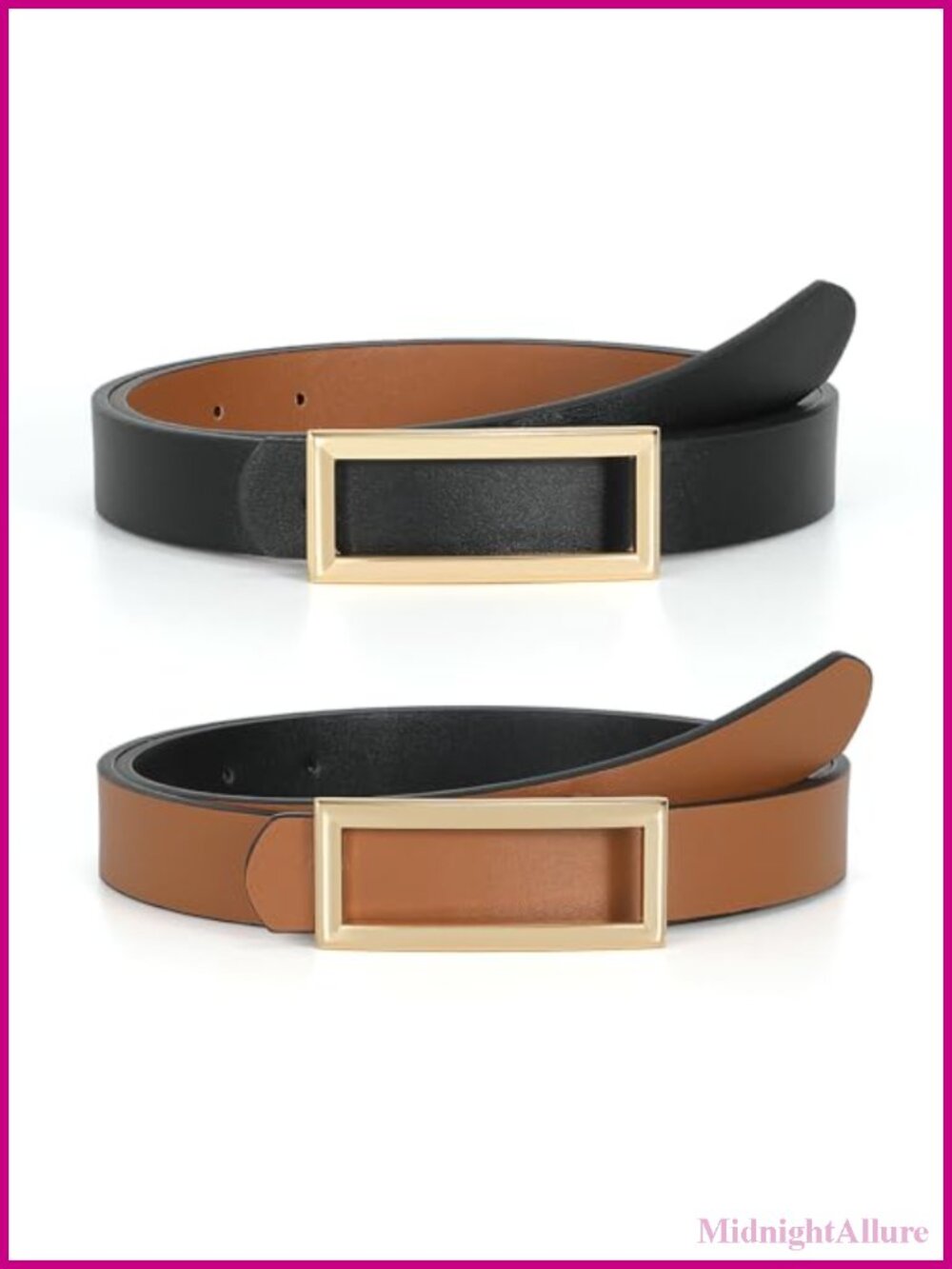 Women Reversible Faux Leather Belt Adjustable Gold Buckle Jeans Dress